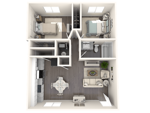 Floor plan for 2 beds, 1 bath, 672 sqft
